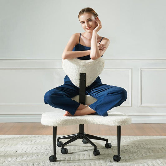 Pinmoco Ergonomic Cross Legged Swivel Chair - Adjustable Height, Teddy Fabric, Back Support, Versatile for Home & Office Use